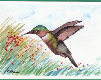 Kolibri Aquarell Karte: Original handgemalte Kunst