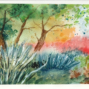 Tarjeta de felicitación de paisaje abstracto - Tarjeta de felicitación de acuarela - Tarjeta original pintada a mano / Tarjeta de felicitación de regalo