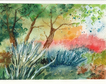 Original Watercolor Abstract  Landscape Card - Hand Painted Greeting Card