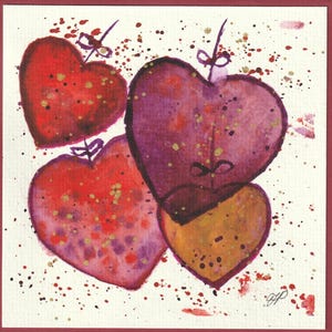 Cartes de voeux pour la Saint-Valentin, lot de 2 cartes aquarelles originales