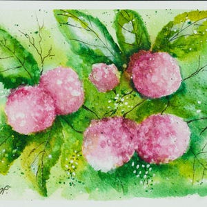 Carte de voeux hortensia rose, carte originale aquarelle, carte-cadeau d'anniversaire, carte d'art peinte à la main