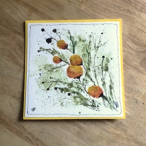 Carte de voeux d'anniversaire, carte aquarelle originale, carte Barrys jaune, carte de voeux peinte à la main, carte de Thanksgiving
