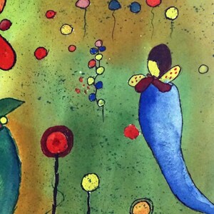 Whimsical Original Watercolor Painting/ Kids Wall Art/Fairy and Butterfly Painting image 4