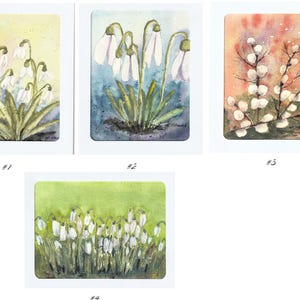 Cartes de voeux Perce-neige - Carte de saule chatte, Cartes de Pâques, Cartes aquarelle, Cartes d'anniversaire, Carte peinte à la main, Aquarelle originale