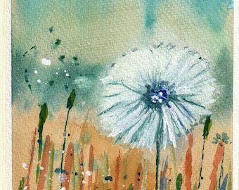 DANDELION WATERCOLOUR CARD/ Greeting Card,/Spring Season Card/ Original Hand Painted/Gift Art