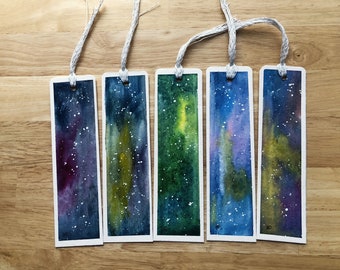 Galaxy Watercolor Bookmarks, Set of 5 Original Bookmarks, Book Accessories Gift,