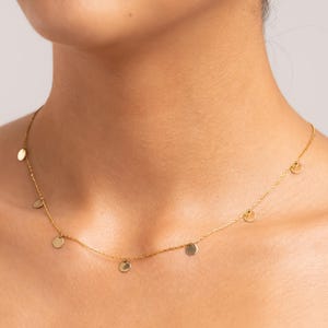 14K Solid Gold Multi Disc Necklace, Multi Disc Pendant Chain, 585 Solid Gold Dainty Necklace, Real Gold Charm Coin Jewelry for Women