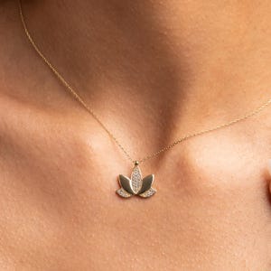 14K Gold Lotus Flower Necklace, Dainty CZ Lotus Pendant, Yoga Spiritual Jewelry, Minimalist Gold Necklace, Gift for Her, Floral Necklace