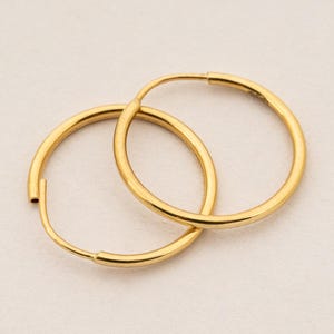14K Solid Gold Slim Mini Hoop Earrings, Thin 14k Gold Hoops, Pure Gold Earrings, 585 Gold Small Endless Hoops, Dainty Huggie Earrings