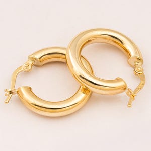 14K Solid Gold Chunky Hoop Earrings, Thick Gold Huggie Hoops, Minimalist Everyday Earrings, Bold Statement Hoops, Gift for Her