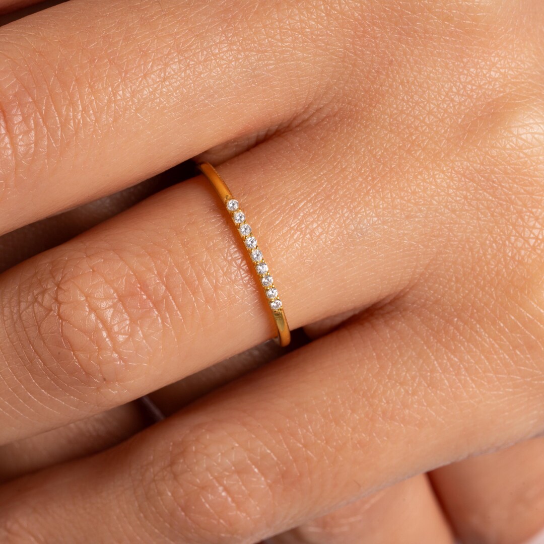 14K Solid Gold Thin Band Ring, Dainty Stackable Minimalist Jewelry - Etsy