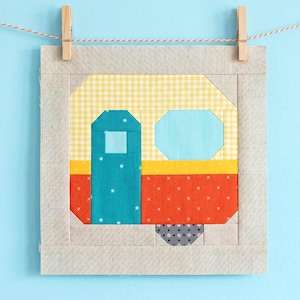 Retro Camper Quilt Block Pattern – 6, 12-inch Sizes, vintage caravan, traditional patchwork car (PDF Pattern)