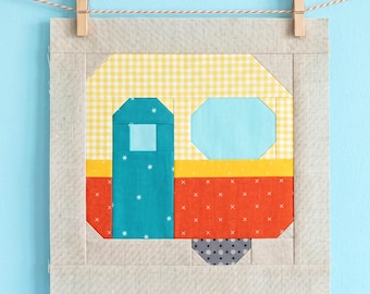 Retro Camper Quilt Block Pattern – 6, 12-inch Sizes, vintage caravan, traditional patchwork car (PDF Pattern)