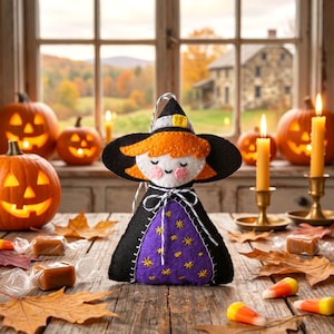 The Little Witch Feltie Pattern – Salem, spooky, Halloween tree, October Ornament (PDF Pattern)