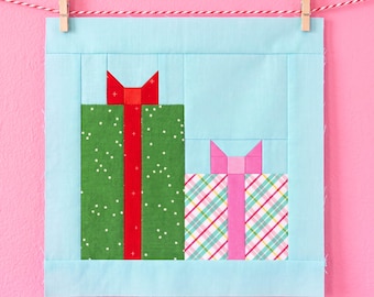Christmas Presents Quilt Block Pattern – 6 and 12-inch Sizes, holiday quilt (PDF Pattern)