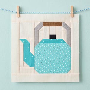 Country Kettle Quilt Block Pattern - 6-inch and 12-inch, teapot, coffee, Christmas, fall, harvest (PDF Pattern)