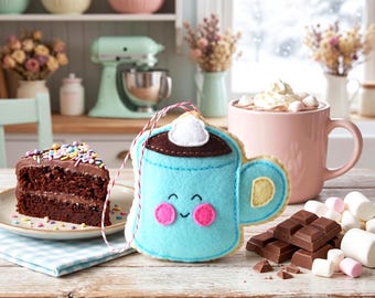 Cozy Hot Cocoa Feltie Pattern - Trellis & Thyme cozy country Christmas ornament kid's felt craft (PDF Pattern)