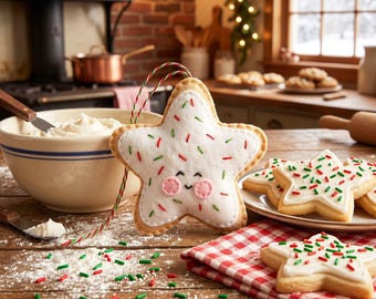 Sugar Cookie Star Felt Ornament Pattern – Hand-Stitched Christmas feltie Craft (PDF Pattern)