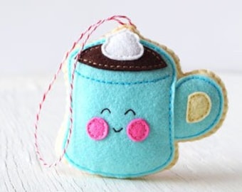 PDF Pattern - Hot Cocoa Felt Pattern, Kawaii Felt Ornament Pattern, Felt Softie Sewing Pattern, Felt Toy Pattern