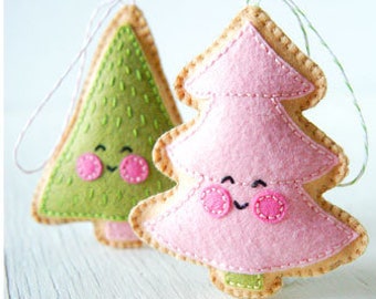 PDF Pattern - Merry Little Trees Sewing Pattern, Christmas Ornament Pattern, Holidays, Kawaii Felt Pattern, Softie Pattern