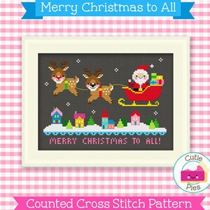 PDF Pattern - Merry Christmas To All Cross Stitch Pattern, Kawaii Christmas Cross Stitch Pattern, Kawaii Santa Cross Stitch