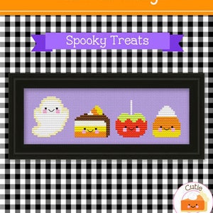 PDF Pattern - Spooky Treats Kawaii Cross Stitch Pattern, Kawaii Halloween Cross Stitch Pattern, Halloween Kawaii Dessert Cross Stitch