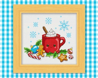 PDF Pattern - Cozy Hot Cocoa Cross Stitch Pattern, Christmas Cocoa Cross Stitch Pattern, Christmas Dessert Cross Stitch Pattern
