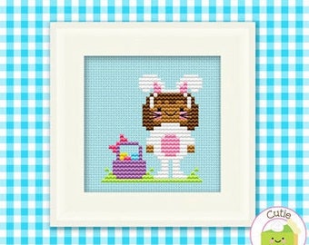 PDF Pattern - Little Miss Bunny Cross Stitch Pattern, Kawaii Easter Cross Stitch Pattern, Kawaii Bunny Cross Stitch