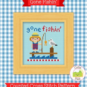 PDF Pattern - Gone Fishin' Kawaii Cross Stitch Pattern, Kawaii Fishing Cross Stitch Pattern, Kawaii Summer Cross Stitch Pattern