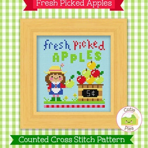 PDF Pattern - Fresh Picked Apples Kawaii Cross Stitch Pattern, Kawaii Apples Cross Stitch Pattern, Kawaii Autumn Cross Stitch Pattern