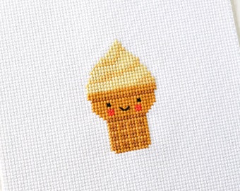 PDF Pattern - Ice Cream Cone Cross Stitch Pattern, Kawaii Ice Cream Cross Stitch Pattern, Ice Cream Embroidery Pattern