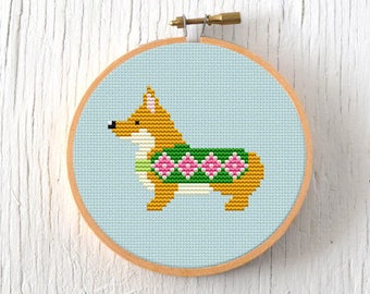 PDF Pattern - Festive Corgi Cross Stitch Pattern, Christmas Corgi Cross Stitch Pattern, Christmas Dog Cross Stitch Pattern