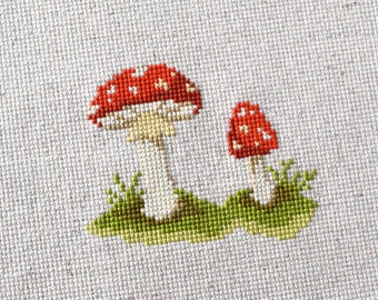 PDF Pattern - Amanita Mushrooms Cross Stitch Pattern, Mushroom Cross Stitch Pattern, Botanical Embroidery Pattern, Xst Mushroom Pattern