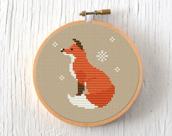 PDF Pattern - Wintry Fox Cross Stitch Pattern, Christmas Fox Cross Stitch Pattern, Winter Fox Cross Stitch Pattern