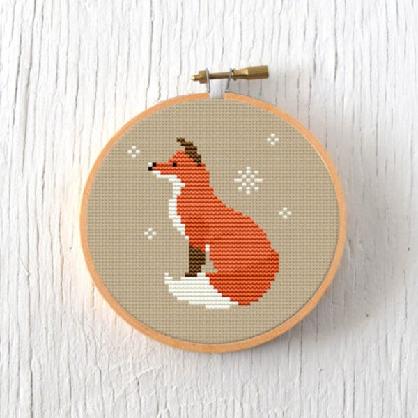 PDF Pattern - Wintry Fox Cross Stitch Pattern, Christmas Fox Cross Stitch Pattern, Winter Fox Cross Stitch Pattern