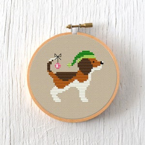 PDF Pattern Festive Beagle Cross Stitch Pattern, Christmas Beagle Cross Stitch Pattern, Christmas Dog Cross Stitch Pattern image 1