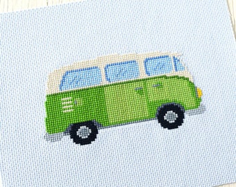 PDF Pattern - Little Green Microbus Cross Stitch Pattern, VW Bus Cross Stitch Pattern, Retro Car Embroidery Pattern