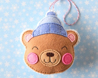 PDF Pattern - Chocolate Bear Felt Pattern, Kawaii Felt Ornament Pattern, Felt Softie Hand Sewing Pattern, Felt Bear Embroidery Pattern