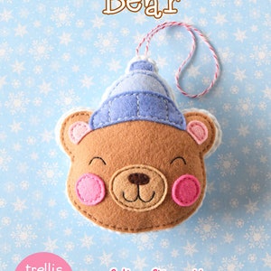 PDF Pattern - Chocolate Bear Felt Pattern, Kawaii Felt Ornament Pattern, Felt Softie Hand Sewing Pattern, Felt Bear Embroidery Pattern