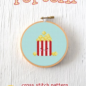 PDF Pattern Buttery Popcorn Cross Stitch Pattern, Kawaii Popcorn Cross Stitch Pattern, Popcorn Embroidery Pattern image 1