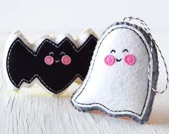 PDF Pattern - Ghost & Batty Felt Pattern, Kawaii Felt Ornament Pattern, Felt Softie Sewing Pattern, Felt Toy Pattern