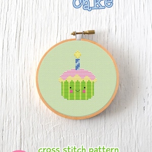 PDF Pattern - Little Birthday Cake Cross Stitch Pattern, Kawaii Cupcake Cross Stitch Pattern, Birthday Cupcake Embroidery Pattern