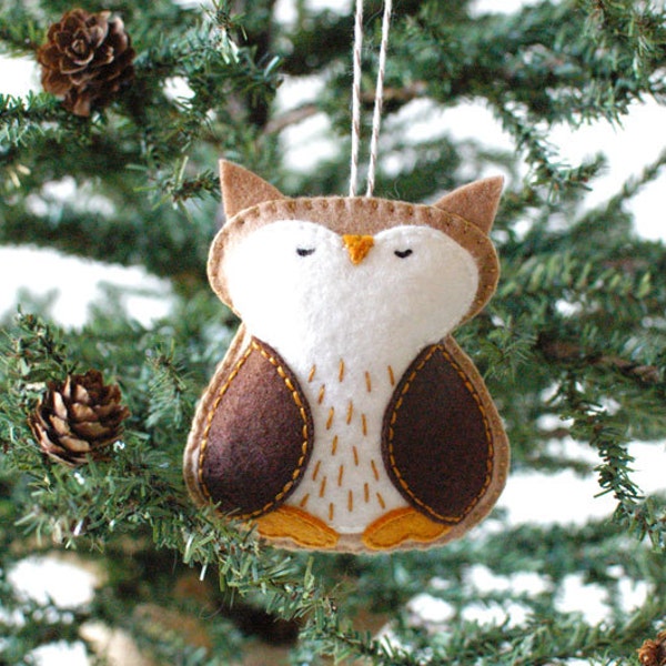 PDF Pattern - Woodland Owl, Winter Felt Ornament Pattern, Christmas Ornament, Softie Pattern