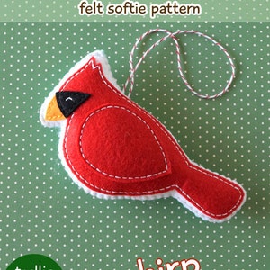 PDF Pattern - Little Cardinal Pattern, Kawaii Felt Ornament Pattern, Felt Softie Sewing Pattern, Felt Bird Pattern