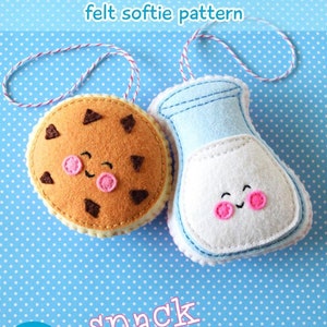 PDF Pattern - Cookie & Milk Felt Pattern, Kawaii Felt Ornament Pattern, Felt Softie Sewing Pattern, Felt Food Pattern