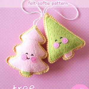 PDF Pattern Merry Little Trees Sewing Pattern, Christmas Ornament Pattern, Holidays, Kawaii Felt Pattern, Softie Pattern image 2