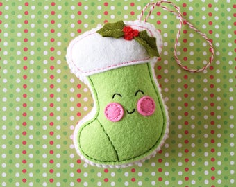 PDF Pattern - Christmas Stocking Felt Pattern, Kawaii Felt Ornament Pattern, Felt Softie Sewing Pattern, Felt Toy Pattern