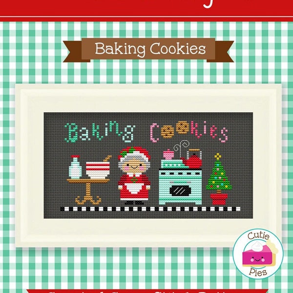 PDF Pattern - Baking Cookies Cross Stitch Pattern, Kawaii Christmas Cross Stitch Pattern, Mrs Claus Cross Stitch, Kawaii Santa Cross Stitch