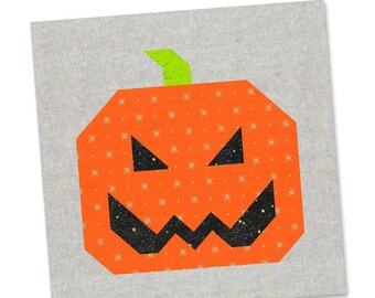 Patron PDF - Spooky Jack O'Lantern Quilt Block Pattern, Halloween Quilt Block Pattern, vintage Pumpkin Quilt Pattern, Jack O'Lantern Quilt