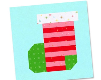 PDF Pattern - Candy Stripe Stocking Quilt Block Pattern, Christmas Quilt Block Pattern, Stocking Quilt Pattern, Christmas Quilt Pattern